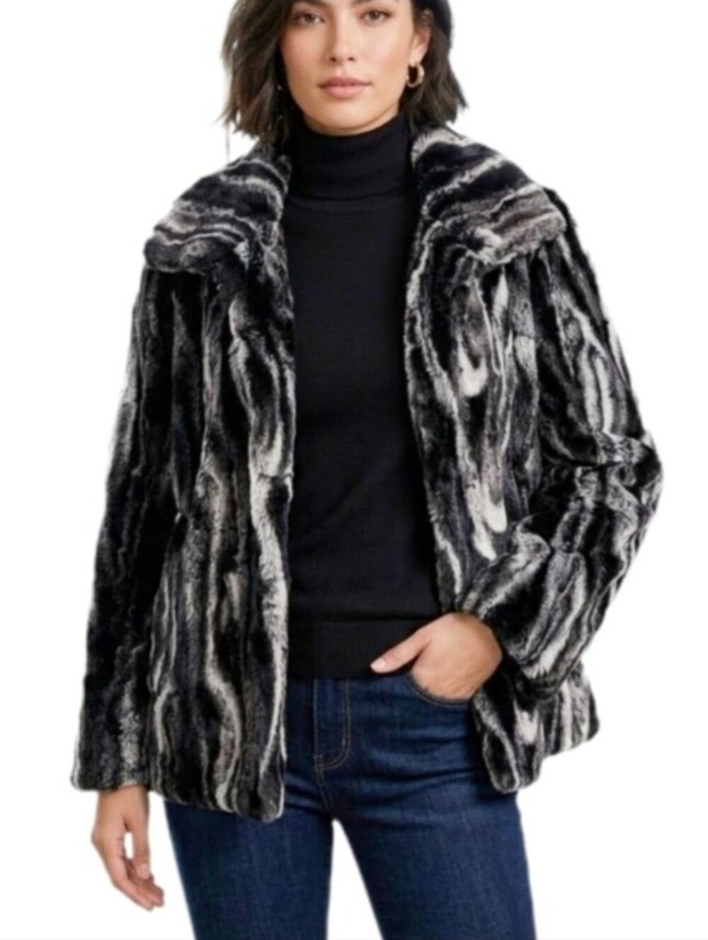 Erin London Jacket Faux Fur Luxurious Black Size L